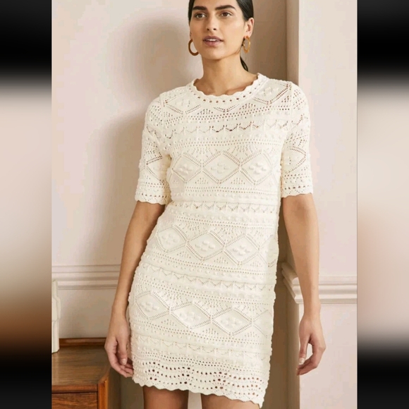Boden Claudia Textured Crochet Knit Dress Women's 8R Cream Off-White - Picture 1 of 9